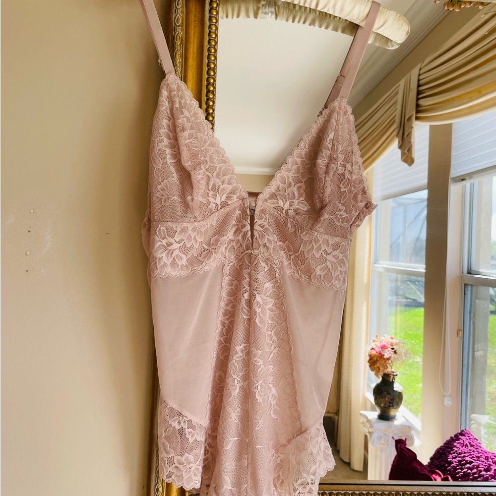 Maidenform Blush Pink Lace Nylon Adjustable Straps Snap Lingerie Teddy Lg